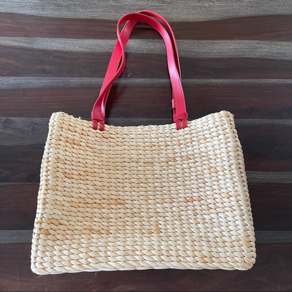 American Flag straw tote bag denim interior - Picture 3 of 8